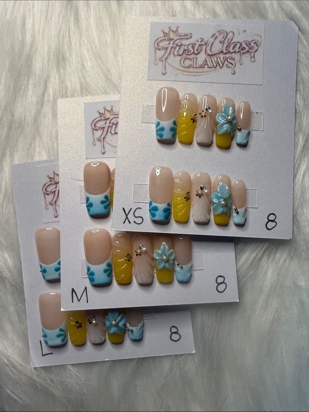 Blue & Yellow Floral Press-On Nail Set